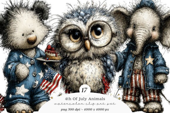 4th of July Animals Png Clipart for Creators