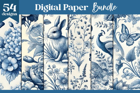 Blue Toile Chinoiserie Digital Paper