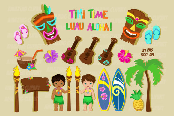 Elevate Designs with Hawaiian Tiki Time Clipart