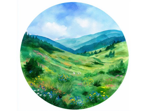 Enhancing Digital and Print Projects with Round Spring Mountain Landscapes Clipart