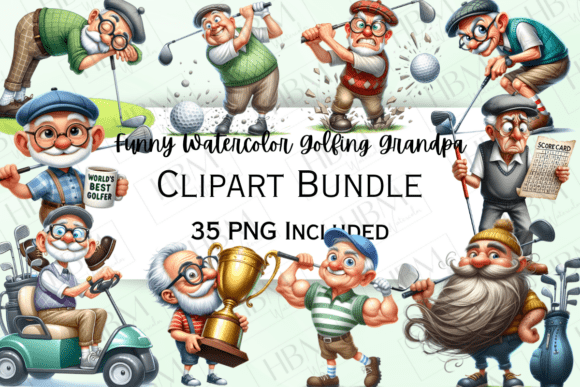 Funny Quirky Golfing Grandpa Clipart