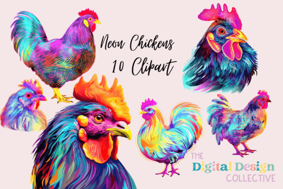 Neon Chicken Clipart Bundle for Creators