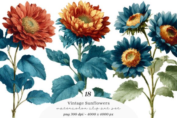 Retro Vintage Sunflowers Cliparts: Elevating Your Creative Projects with Timeless Charm