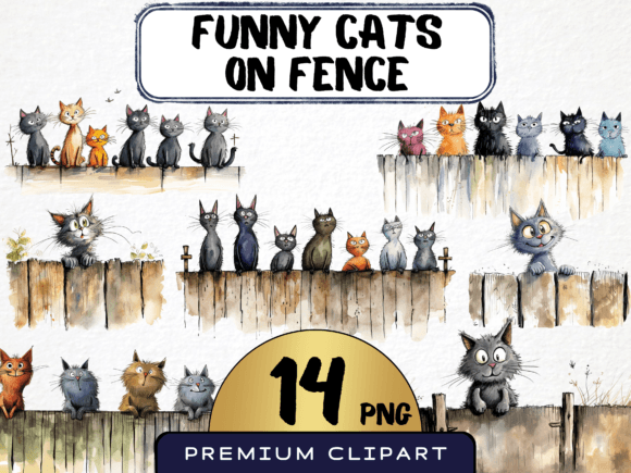 Unlocking Creativity with Funny Cats on Fence Clipart 14 PNG