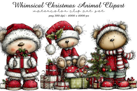 Whimsical Christmas Animal Clipart: Elevating Holiday Designs with High-Resolution Digital Assets