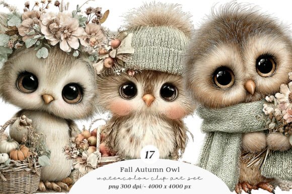 Whimsical Fall Autumn Owl Clipart