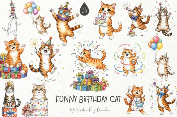 Whimsical Funny Birthday Cat Clipart